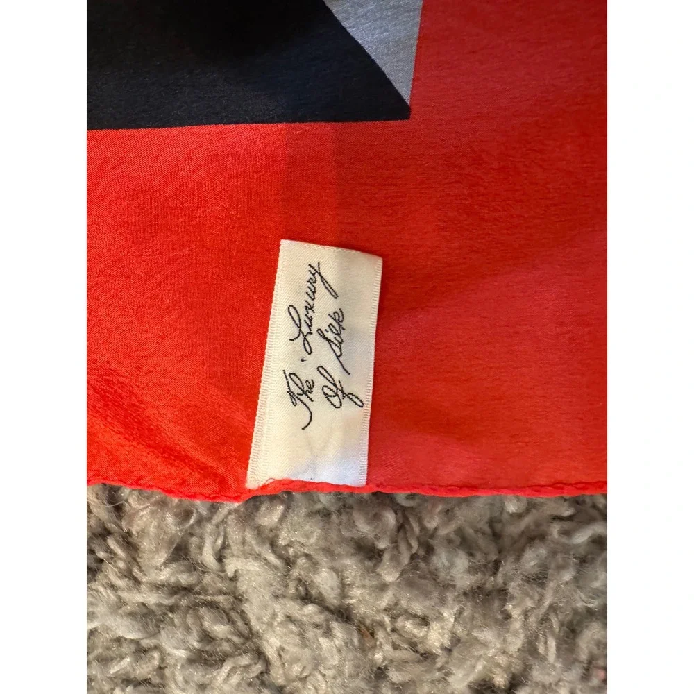 Vintage 100% Silk Scarf Made in Japan Red Black Graphic Woman Portrait RN 34191
